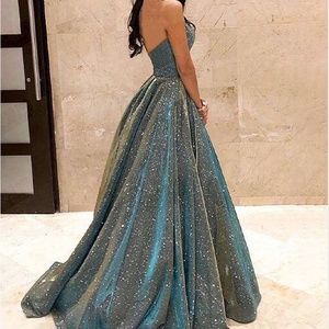 Sparkly A Line Strapless Prom Dress